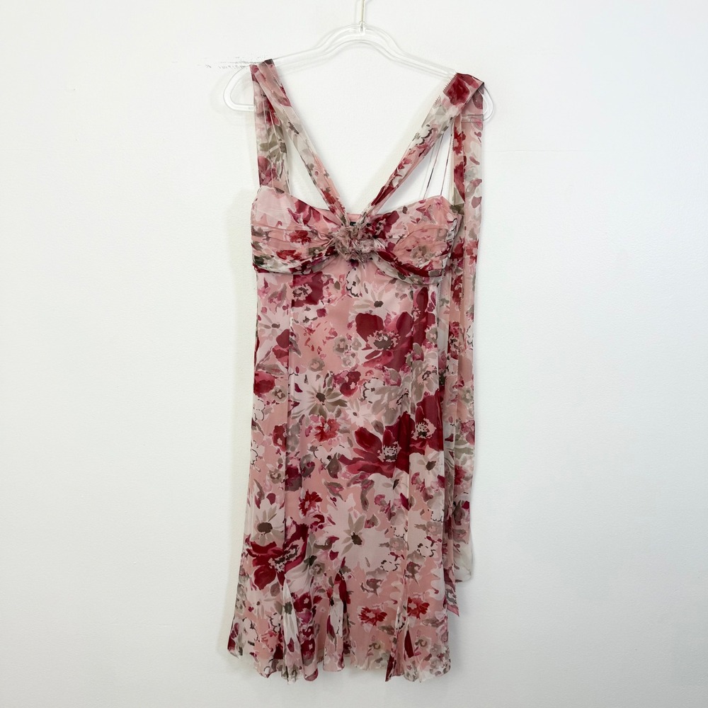 Vintage Y2K Elie Tahari Pink Floral Chiffon Midi Dress Size XS Estimated